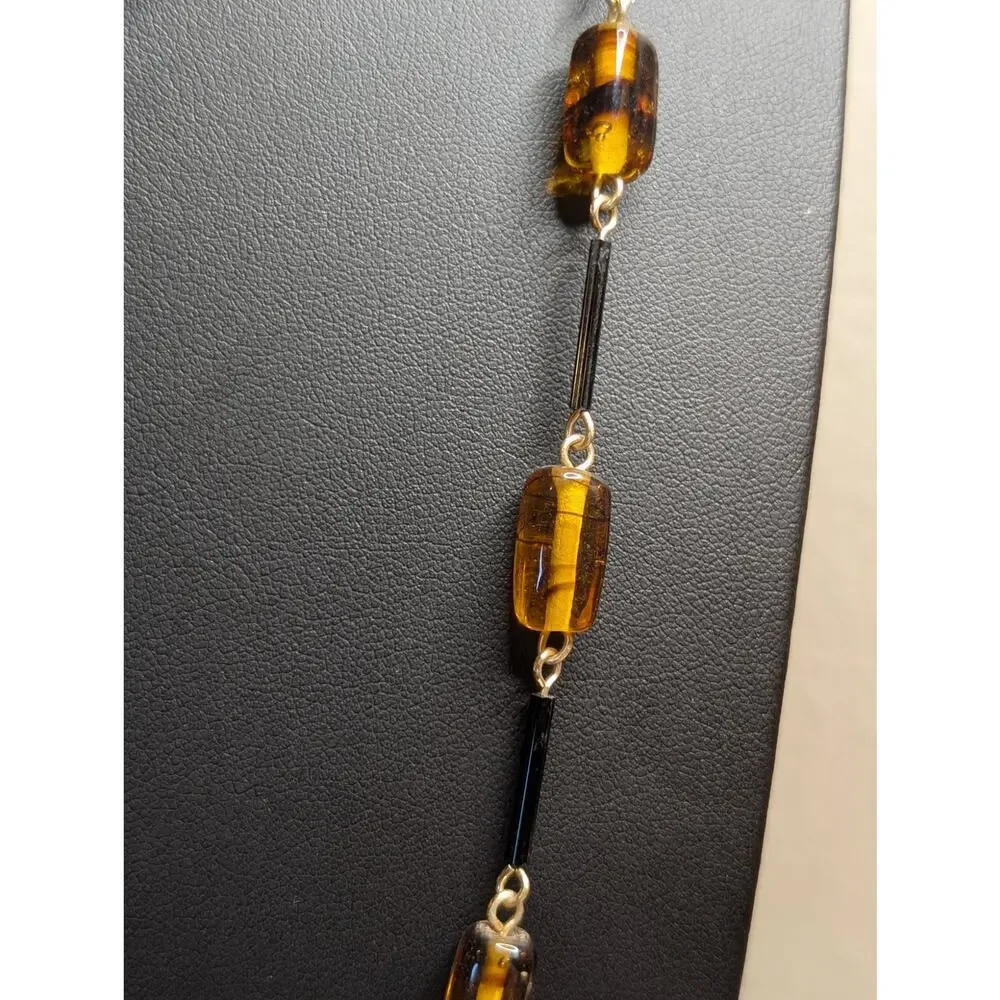 Vintage Amber Glass Black Bar Beaded 54